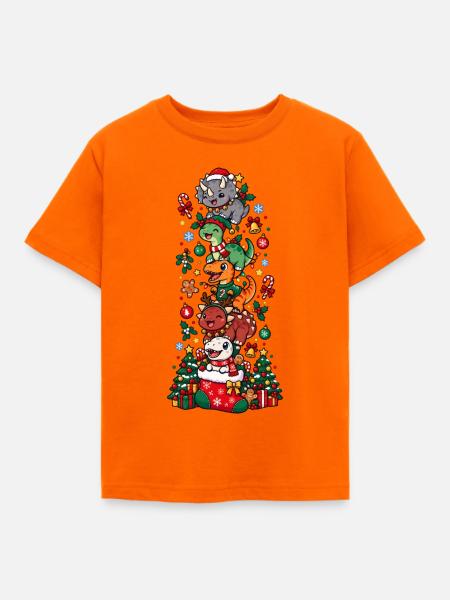 Funny Christmas T-Rex Santa Elf Snowman - Kinder T-Shirt - Orange