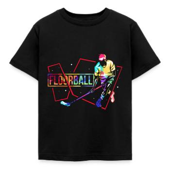 Reaktionsschneller Floorball Torwart - Kinder T-Shirt - Schwarz - Vorne - AI Model Kid Female (0cm)