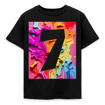 NR. 7 NUMMER 7 BUNT 7. GEBURTSTAG - Kinder T-Shirt - Schwarz - Vorne - AI Model Kid Female (0cm)