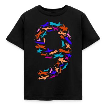 Geburtstag Junge 9 Jahre Flugzeug Flugzeuge - Kinder T-Shirt - Schwarz - Vorne - AI Model Kid Female (0cm)