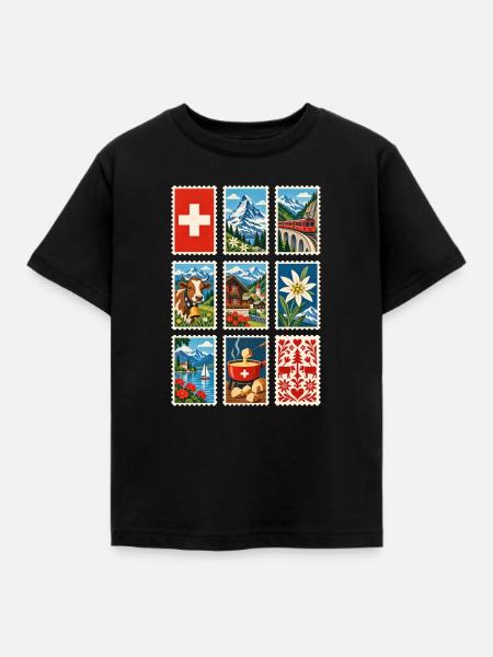 Schweiz Briefmarken - Kinder T-Shirt - Schwarz