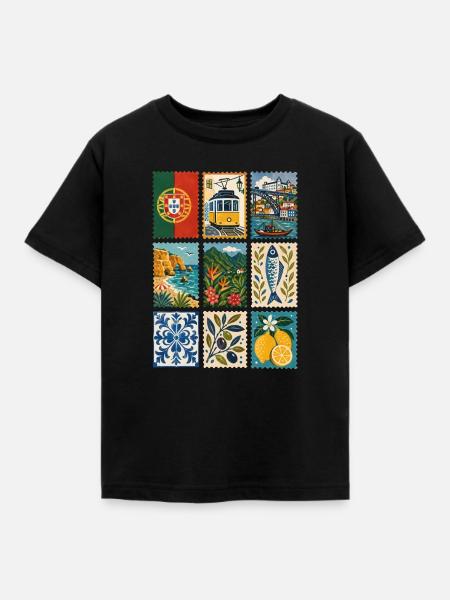 Portugal Briefmarken - Kinder T-Shirt - Schwarz