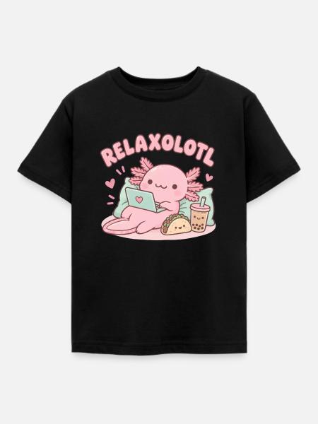 Relaxaxolotl am Laptop - Kinder T-Shirt - Schwarz