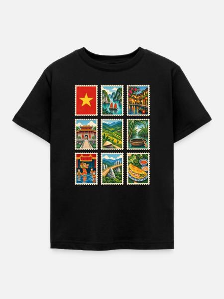 Vietnam Briefmarken - Kinder T-Shirt - Schwarz