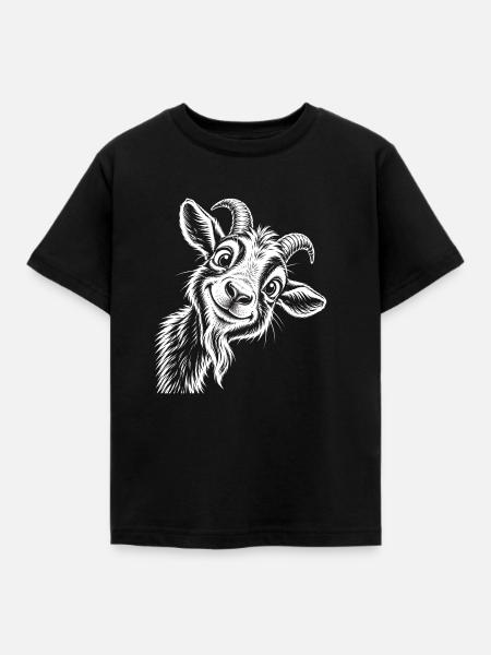 Verspielte Ziegenzeichnung - Kinder T-Shirt - Schwarz