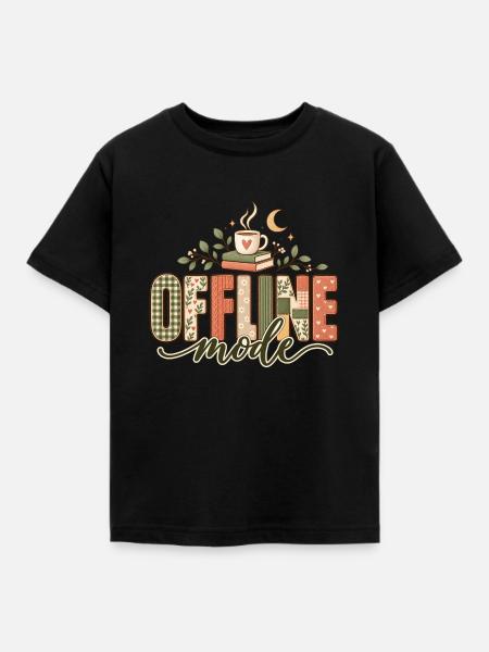 Offline Mode – Bücher & Kaffee - Kinder T-Shirt - Schwarz