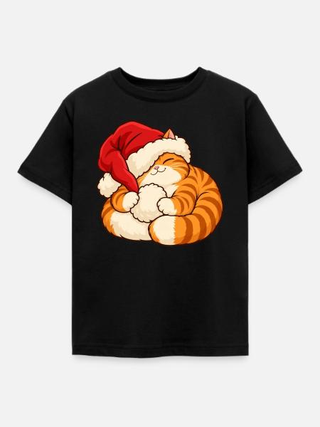 Weihnachten - Schlafendes Weihnachtskätzchen - Kinder T-Shirt - Schwarz