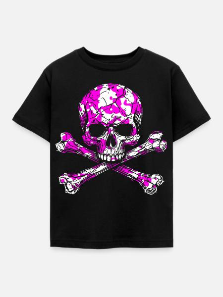 Pink-Weißes Schädelkreuz - Kinder T-Shirt - Schwarz