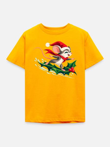 Fröhliche Maus surft auf Stechpalme - Kinder T-Shirt - Gold
