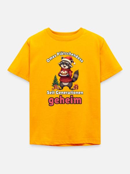 Oma-Waschbär zu Weihnachten - Kinder T-Shirt - Gold