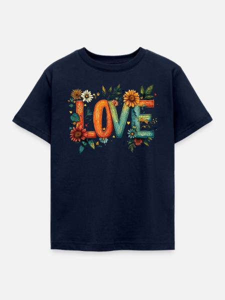 Rustikales Blumen-LOVE - Kinder T-Shirt - Navy