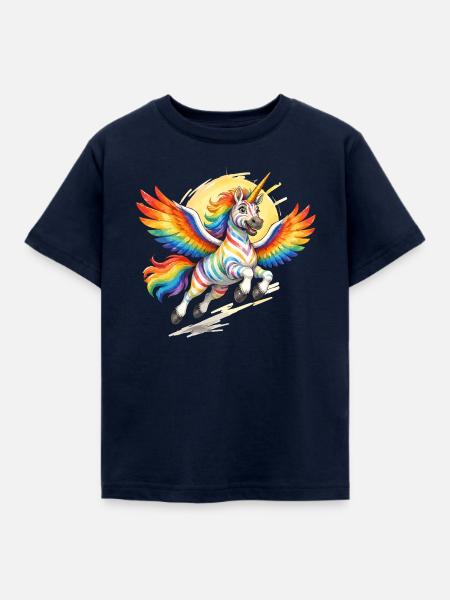 Regenbogen-Einhorn mit Flügeln - Kinder T-Shirt - Navy