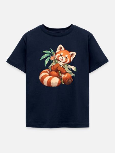 Roter Panda mit Bambus | Noventra - Kinder T-Shirt - Navy