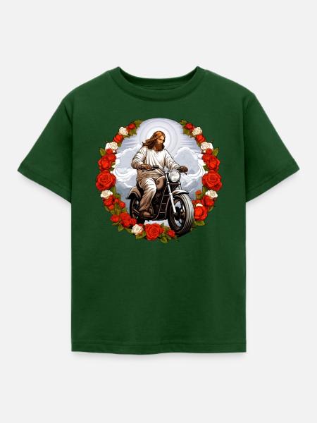 Motorrad Jesus - Kinder T-Shirt - Forstgrün