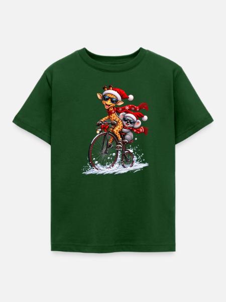Festliche Penny Farthing Schneefahrt - Kinder T-Shirt - Forstgrün 