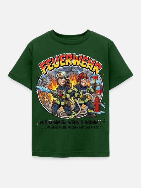 Feuerwehrhelden Cartoon-Szene - Kinder T-Shirt - Forstgrün 