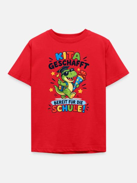 Kita geschafft Einschulung Dino - Kinder T-Shirt - Rot