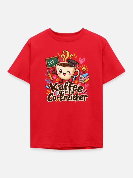 Kaffee als Co-Erzieher bunt - Kinder T-Shirt - Rot