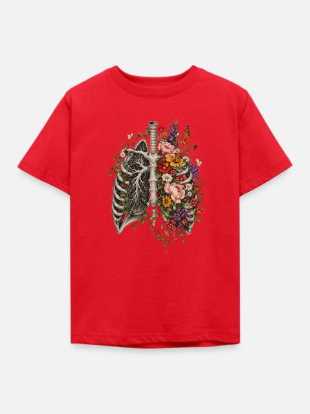 Blumenherz im Skelettlook - Kinder T-Shirt - Rot