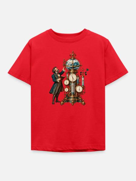 Steampunk-Erfinder mit Weltkugel-Uhr - Kinder T-Shirt - Rot