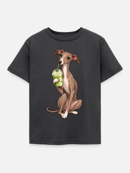 Italienisches Windspiel mit Matcha Latte - Kinder T-Shirt - Dunkelgrau