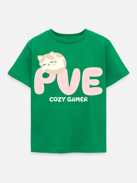 PVE Cozy Gaming Schlafkatze - Kinder T-Shirt - Kelly Green