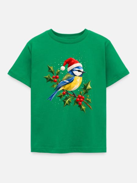 Weihnachtliche Blaumeise auf Stechpalme - Kinder T-Shirt - Kelly Green