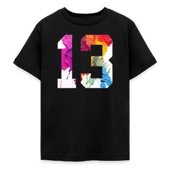 FARBIG NUMMER 13 BUNT 13. GEBURTSTAG - Teenager T-Shirt - Schwarz - Vorne - AI Model Teenager Male light (155cm)