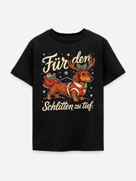 Dackel mit Weihnachtsschlitten und Geschenken - Teenager T-Shirt - Schwarz