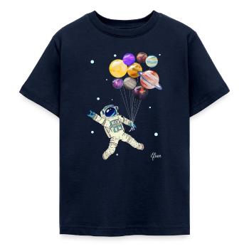 Astronaut mit Planeten Luftballons - Weltraum - Teenager T-Shirt - Navy - Vorne - AI Model Teenager Male light (155cm)