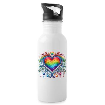 Coeur arc-en-ciel - Gourde avec paille intégrée - blanc - Droite
