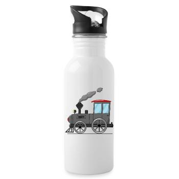 Kinderzug Eisenbahn grau - Trinkflasche mit integriertem Trinkhalm - Weiß - Rechts