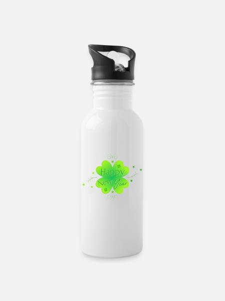 Happy New Year - Trinkflasche mit integriertem Trinkhalm - Weiß