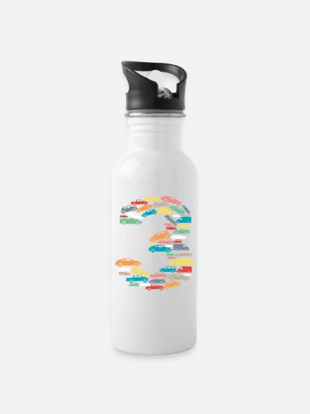 3.Geburtstag Kindergeburtstag 3 Jahre Alt Autos - Trinkflasche mit integriertem Trinkhalm - Weiß