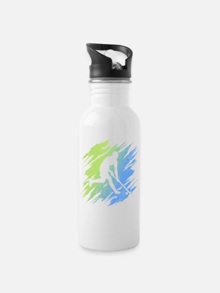 Hockeyspieler Hockey Jungen Kinder Feldhockey - Trinkflasche mit integriertem Trinkhalm - Weiß