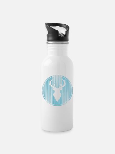 Hirsch - Trinkflasche mit integriertem Trinkhalm - Weiß