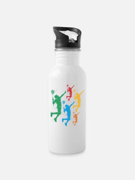 Federball Badmintonspieler Jungen Badminton Kinder - Trinkflasche mit integriertem Trinkhalm - Weiß