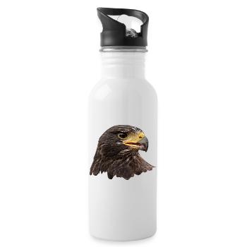 Adler, Falke, Greifvogel aus Falknerei, braun - Trinkflasche mit integriertem Trinkhalm - Weiß - Rechts