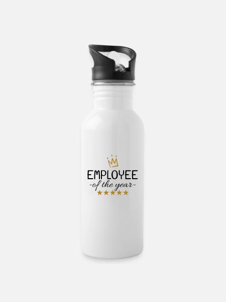 Mitarbeiter des Jahres - Trinkflasche mit integriertem Trinkhalm - Weiß