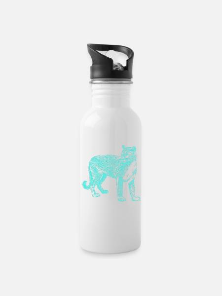 Panther - Trinkflasche mit integriertem Trinkhalm - Weiß