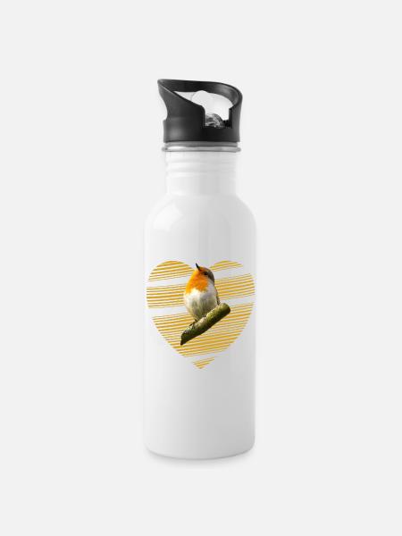 Rotkehlchen Singvogel süßer Vogel - Trinkflasche mit integriertem Trinkhalm - Weiß