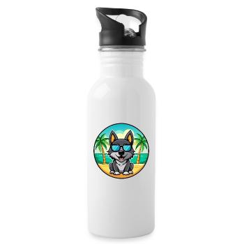 Schwarzer Norwegischer Elchhund Hunderasse Cartoon Strand - Trinkflasche mit integriertem Trinkhalm - Weiß - Rechts