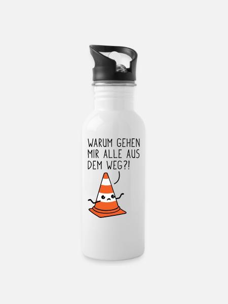 Einsame Pylone - Trinkflasche mit integriertem Trinkhalm - Weiß