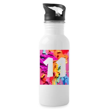 NR. 11 NUMMER 11 BUNT 11. GEBURTSTAG - Trinkflasche mit integriertem Trinkhalm - Weiß - Rechts