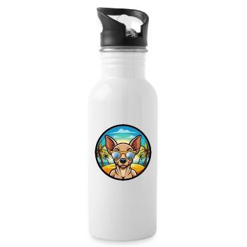 Mexikanische haarlose Hunderasse Cartoon Sonnenbrille Strand - Trinkflasche mit integriertem Trinkhalm - Weiß - Rechts