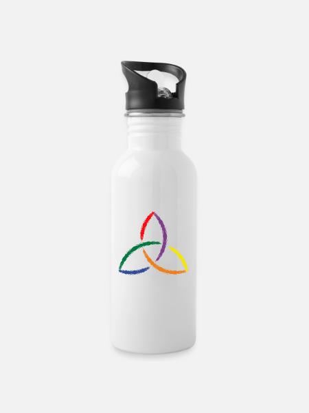 Keltisches Symbol Triquetra Regenbogen - Trinkflasche mit integriertem Trinkhalm - Weiß