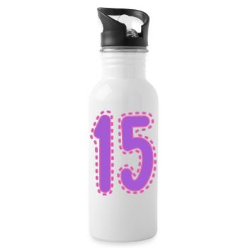 15. 15 ANS. 15e ANNIVERSAIRE. ANNIVERSAIRE 15 ANS. - Gourde avec paille intégrée - blanc - Droite