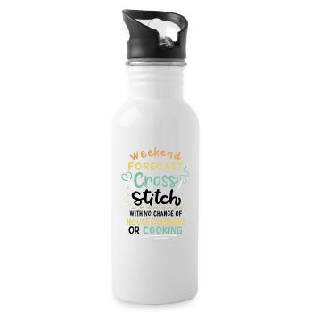 Cross Stich Handarbeiten - Trinkflasche mit integriertem Trinkhalm - Weiß - Rechts