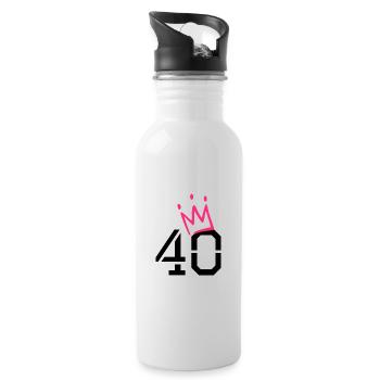 40 Krone - 40. Geburtstag - Trinkflasche mit integriertem Trinkhalm - Weiß - Rechts