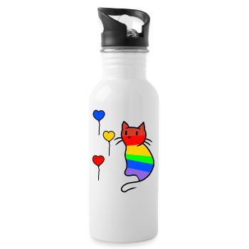 Katze Katzen Kitten LGBT Regenbogenfahne Liebe - Trinkflasche mit integriertem Trinkhalm - Weiß - Rechts